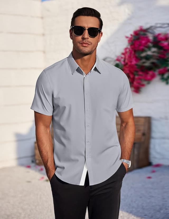 Detalle 2 de COOFANDY men’s short sleeve regular fit dress shirts (wrinkle-free) for summer & business casual