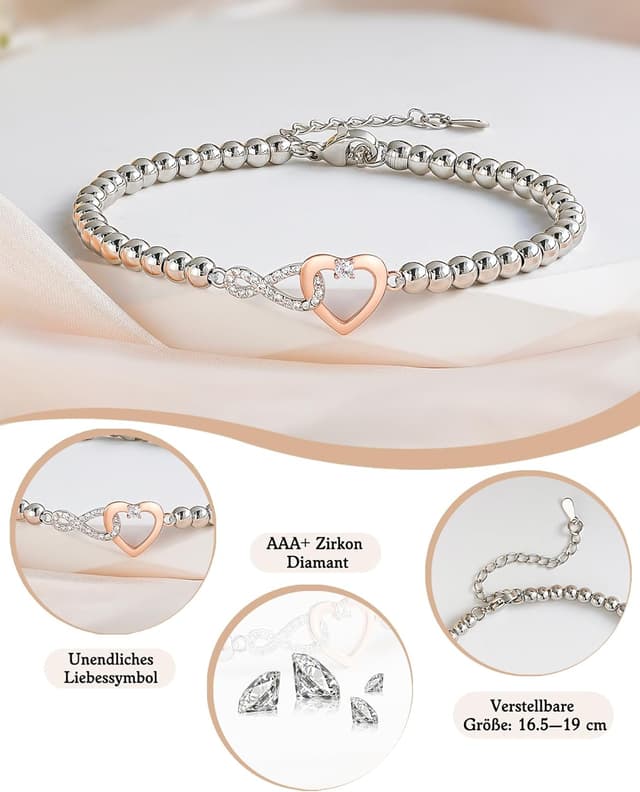 Detalle de POWWA Infinity Herz Armband mit Bedeutungs-Karte für Mama, Freundin & Frau