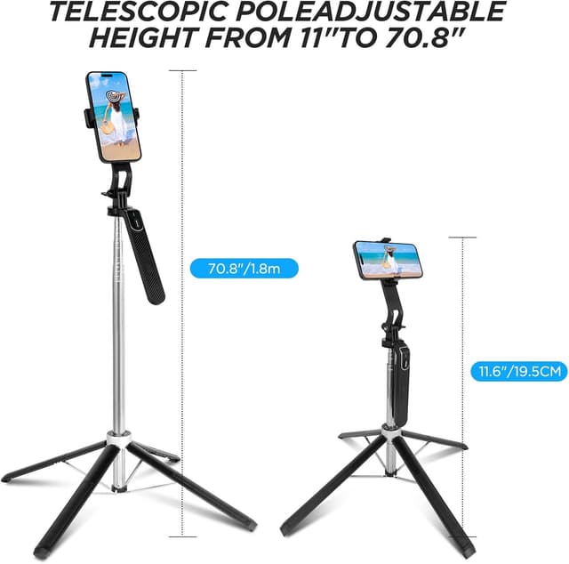 Detalle de Romon 180 cm Handy-Stativ (Quad-Stativ, Selfie-Stick, 360° Drehung) für iPhone, Android & Kamera