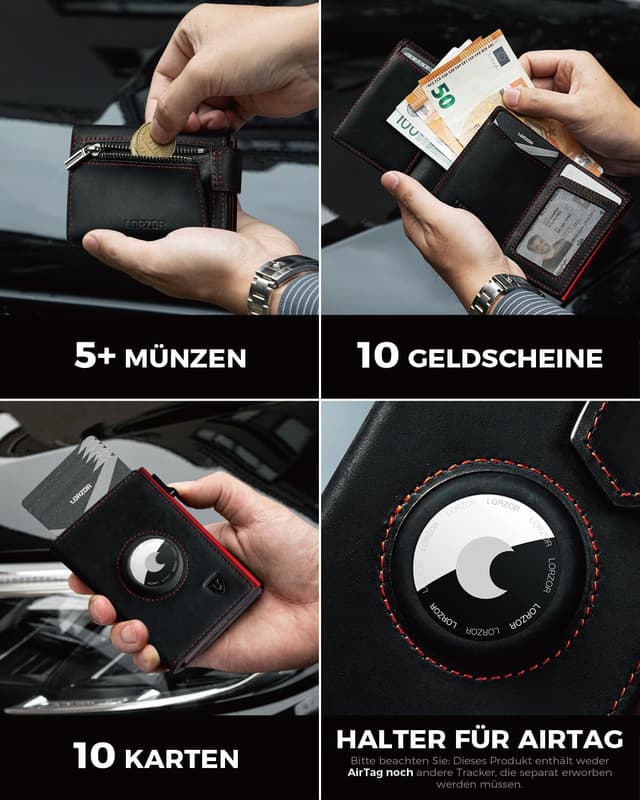Thumbnail 4 de LORZOR Airtag Wallet Slim Rot 10 Karten