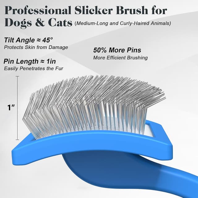 Detalle de 2-Pack Slicker Brush & Stainless Steel Comb for Dogs (Extra-Long Pins) — Goldendoodles, Poodles & Labradoodles (Blue, Large)