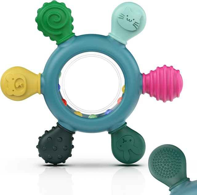 Detalle de Anneau de dentition akolik avec hochet en silicone (sans BPA) pour bébés 3 à 12 mois