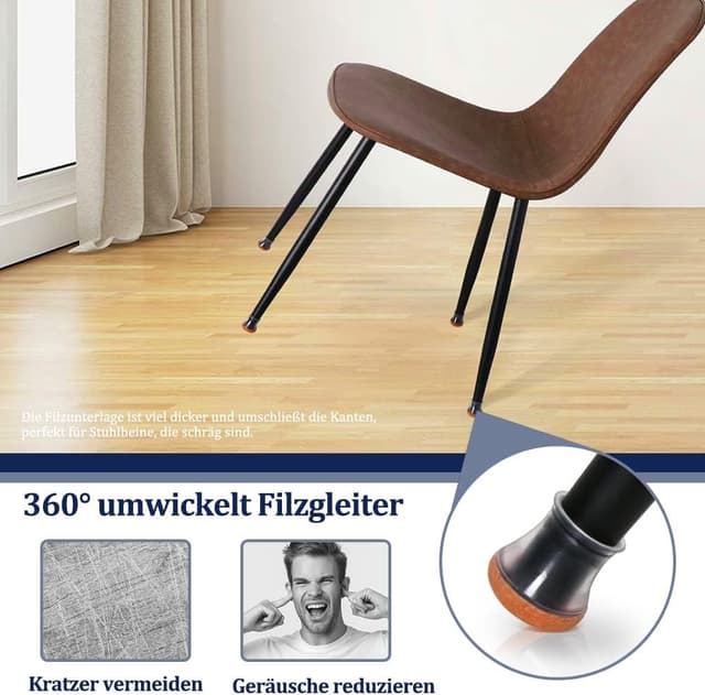 Detalle 2 de 32 Stuhlbeinkappen aus Silikon mit umwickeltem Filz (rund) für Stuhlbeine 20,1–30 mm