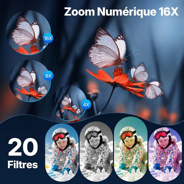 Detalle de Appareil photo numérique compact 44MP : vidéo HD 1080P, écran IPS 2,4”, zoom numérique 16X