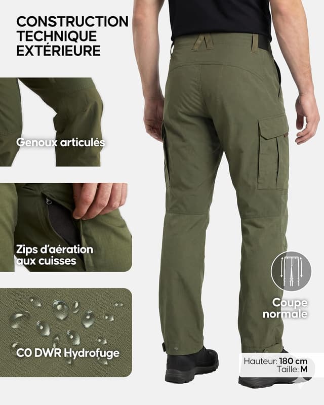 Detalle de Pantalon de marche déperlant Danish Endurance pour homme – softshell extensible pour randonnée et usage quotidien