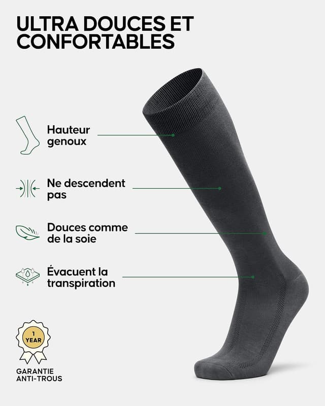 Detalle 2 de Danish Endurance Chaussettes montantes en fibre de bambou Ultra Douce (homme/femme) – lot de 3 paires