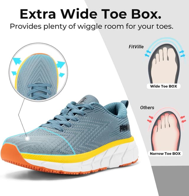 Detalle de FitVille Extra Weite Laufschuhe für Herren – gedämpfte, atmungsaktive Joggingschuhe mit breiter Zehenbox