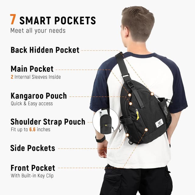 Detalle de SKYSPER Sling Bag anti-theft crossbody with RFID protection and 7 pockets