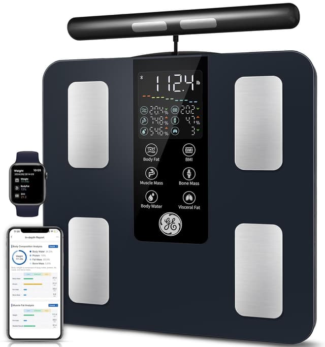 Detalle de GE smart body composition scale with 8 electrodes, Bluetooth, and Fit Profile app