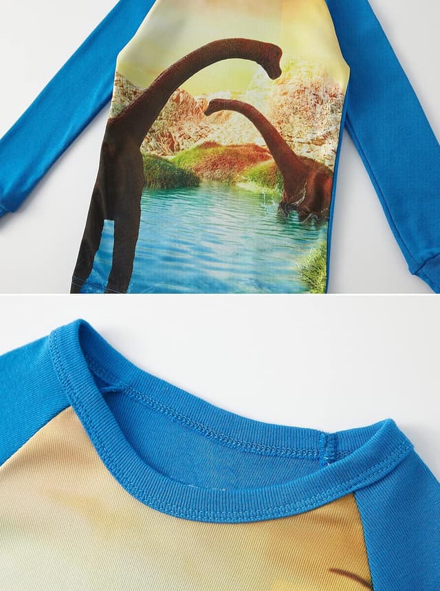 Detalle de SOIBEEN Jungen-Pyjama-Set mit Dinosauriern (4-teilig) aus Baumwolle, Langarm – für 1 bis 12 Jahre