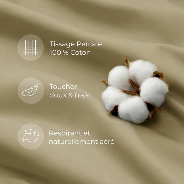 Detalle de Dreamzie Housse de couette 200x240 réversible en coton beige (parure 3 pièces)
