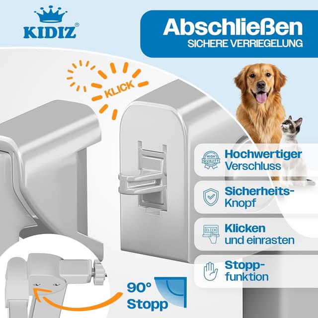 Detalle de KIDIZ Treppenschutzgitter ohne Bohren, verstellbare Breite 88–94 cm, 75 cm hoch (Grau)