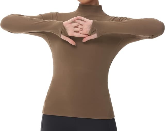 Detalle de THE GYM PEOPLE sous-vêtement thermique à col roulé pour femme en polaire (avec trous pour les pouces)