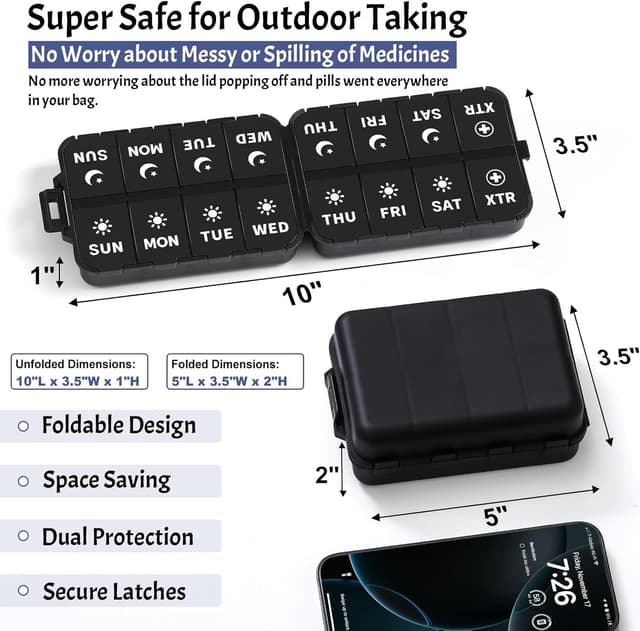 Thumbnail 1 de Foldable Weekly Pill Organizer 7-Day, 2x Daily ๐