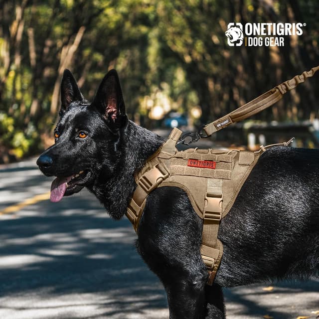 Detalle de OneTigris Hundegeschirr FIRE WATCHER aus 1000D Nylon (M, Braun) mit Griff und D-Ringen