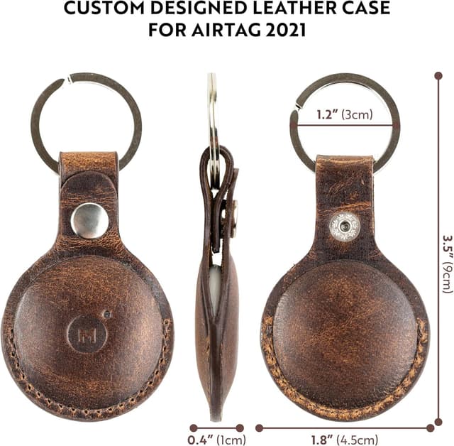 Detalle de Moonster porte-clés AirTag en cuir de buffle pleine fleur — étui cuir renforcé avec fermeture à cliquet