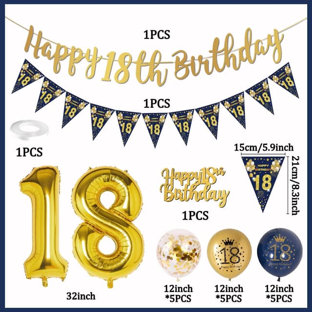 Thumbnail 1 de 18th Birthday Decorations Boys Blue Gold