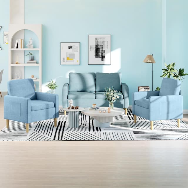 Thumbnail 7 de HOMCOM Sofá 2 Plazas Azul Claro con Bolsillos y Patas de Madera 🛋