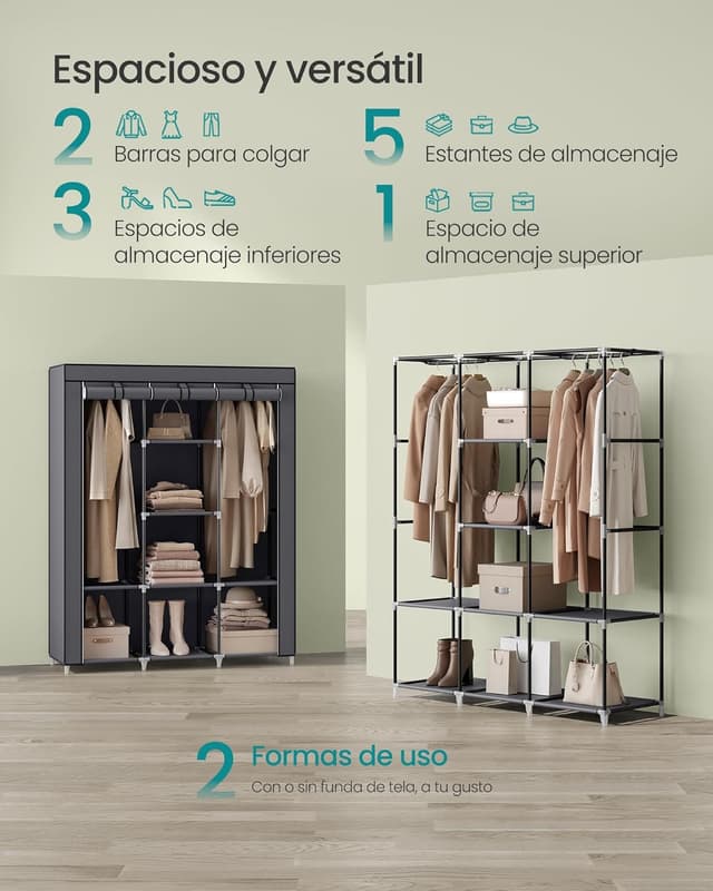 Detalle de SONGMICS Armario Ropero Portátil con Estantes y Funda