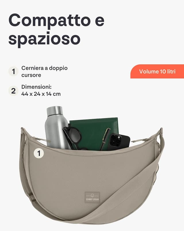 Detalle 2 de Johnny Urban Ally Large Borsa a Tracolla Donna e Uomo Grigio: mezzaluna crossbody idrorepellente