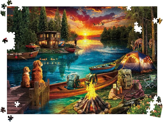 Thumbnail 6 de HUADADA 1000-Piece Jigsaw Puzzle for Adults – Wilderness Lakeside Camping Scene