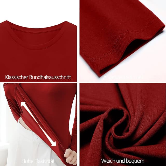 Detalle de LiKing Maglietta donna a maniche lunghe con scollo tondo in cotone (3 pack) 6151