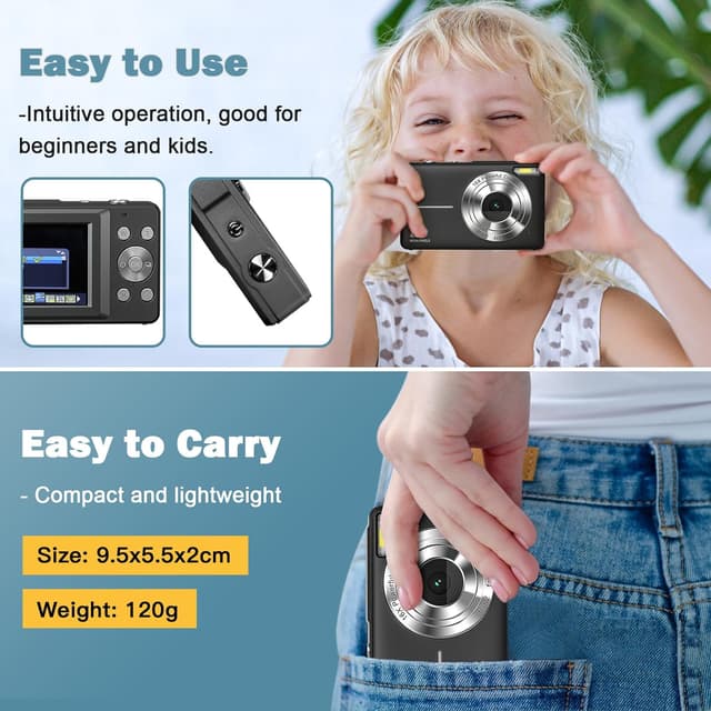 Thumbnail 6 de Digitalkamera 1080P 44MP (FHD) mit 32G-Karte, 16× Digitalzoom und LED-Licht – kompakte Einsteigerkamera für Kinder, Teenager & Senioren (Schwarz)