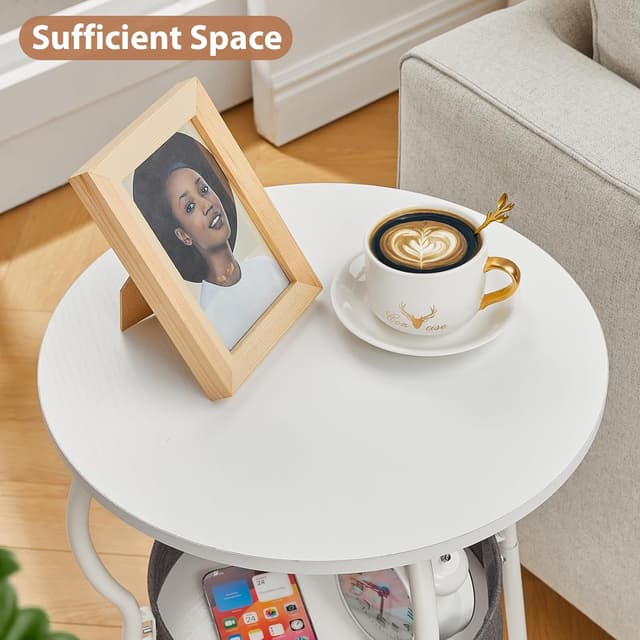 Detalle de ZEXVIDA runder Beistelltisch Vintage mit Stauraum (3-stufig), weiß, 40 x 55 cm