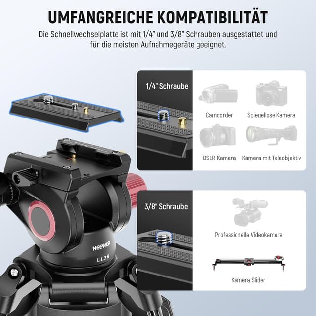 Thumbnail 5 de NEEWER LL38 2 m Videostativ mit Fluidkopf