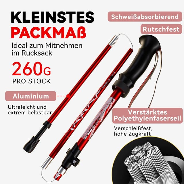 Detalle de DOBESTS Wanderstöcke für Nordic Walking aus 7075-Aluminium – faltbar & verstellbar (110–130 cm)