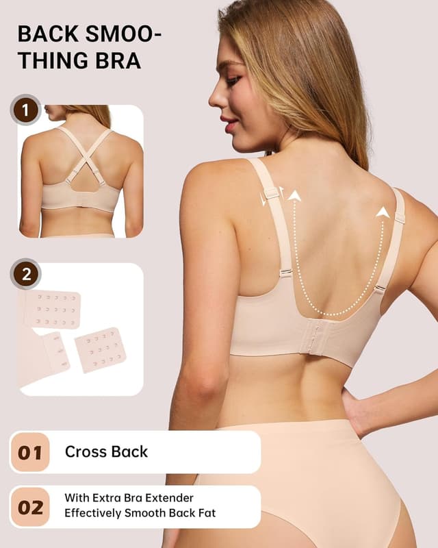 Detalle de HORISUN Wireless No Underwire Bra for Women (V-Neck Lace Trim Jelly Support) – Convertible U-Back & Racerback