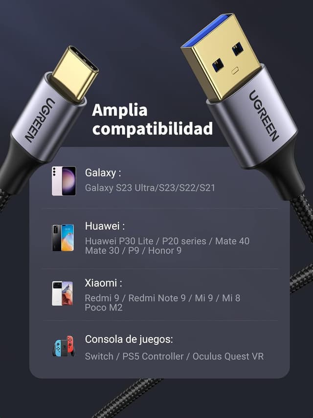 Thumbnail 4 de UGREEN Cable USB A 3.0 2M ⚡ Carga Rápida para iPhone y Galaxy