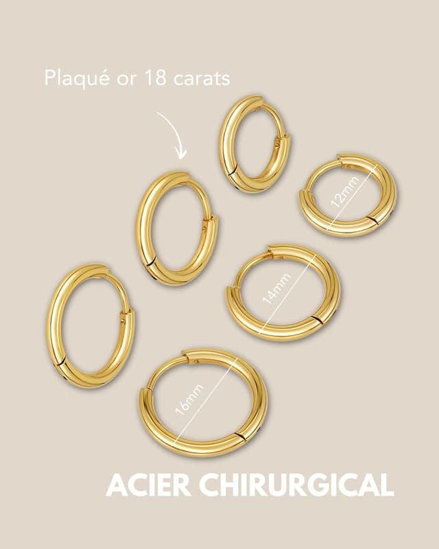 Thumbnail 4 de Créoles acier inoxydable 3 tailles (12‑16 mm)