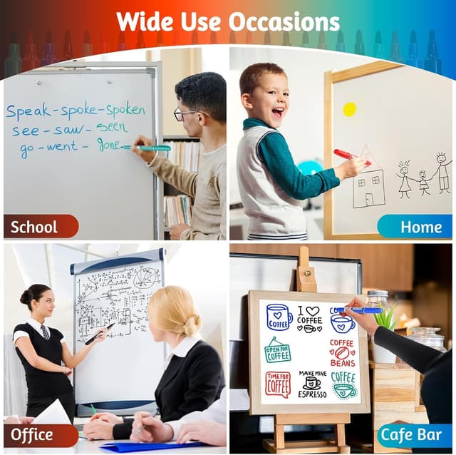 Detalle 1 de SUQJOY Whiteboard Pens (Medium Fine Tip) – Low Odour Dry Wipe Markers, 12-pack, 4 colours