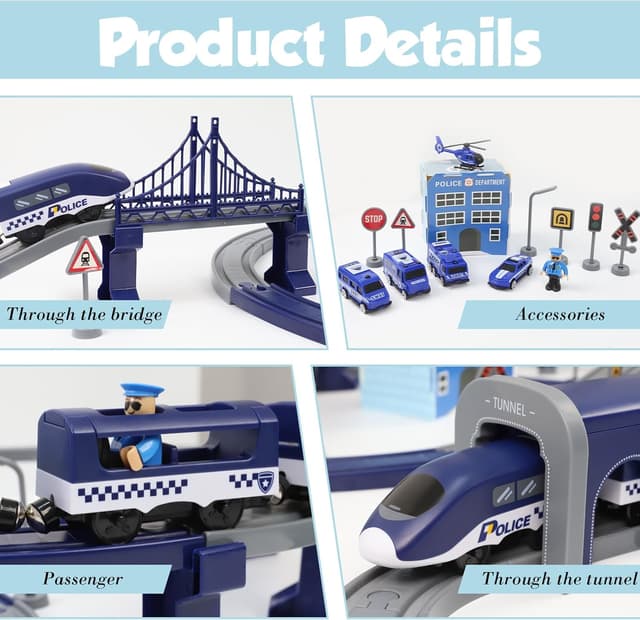 Detalle de LZDMY Elektrische Eisenbahn Kinder-Autorennbahn Set mit 92 Teilen (Magnetkupplungen) – Spielzeug für 3 bis 7 Jahre