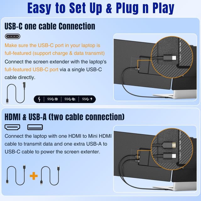 Detalle 2 de KEFEYA 14" Laptop-Bildschirm-Erweiterung (FHD 1080P, IPS, USB-C/HDMI) als tragbares Zweitdisplay