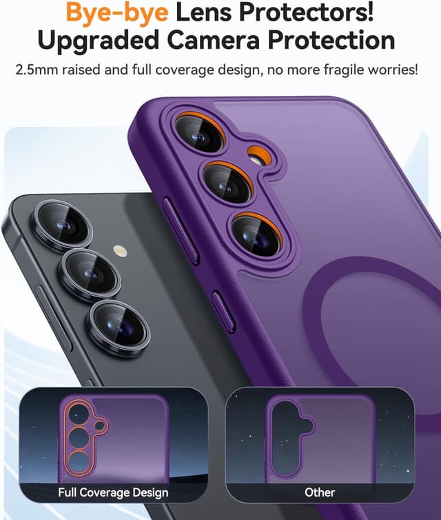 Detalle de CANSHN Hülle für Samsung Galaxy S24 mit Kameraschutz und MagSafe-Magnetkraft (N52), transparent matt dunkelviolett