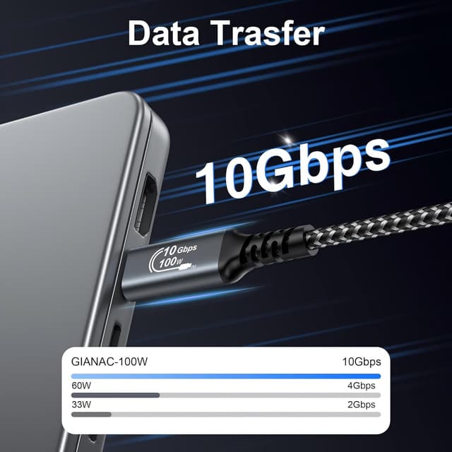 Detalle de Câble USB‑C vers USB‑C 100 W (2 m) USB 3.2 Gen 2 10 Gbps avec puce E‑Mark