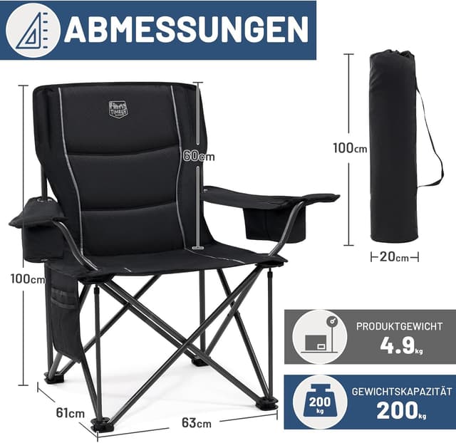 Detalle de TIMBER RIDGE 2er Campingstuhl faltbar (2 Stück) – extra breit, bis 200 kg, mit isolierter Kühltasche