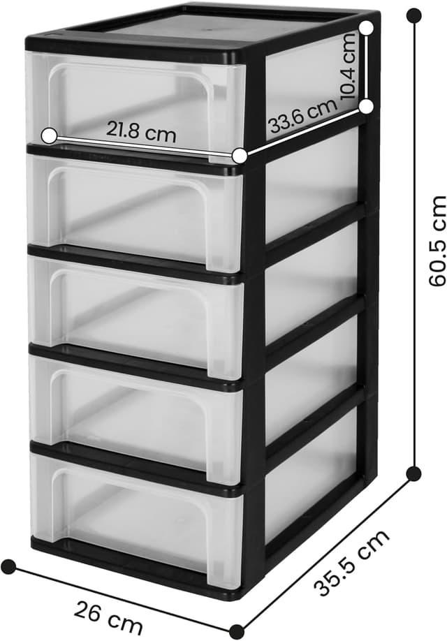 Detalle de Iris Ohyama OCH-2005 cassettiera in plastica da 5 cassetti (formato A4/A5/A6) nera, apertura facile