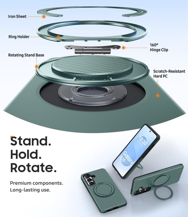 Thumbnail 6 de AOUIA for Samsung Galaxy S26 Case with 2 Pack Screen Protector and 360° Rotating Kickstand (Green)