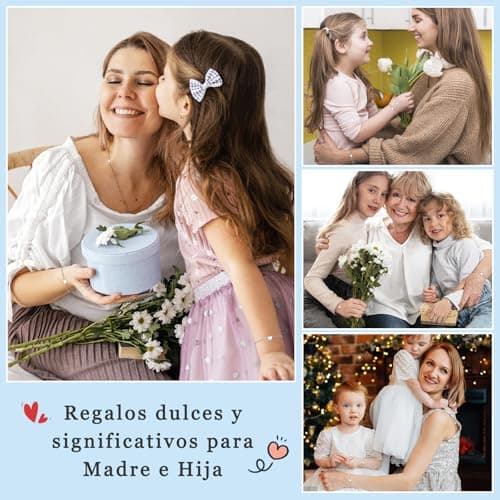 Detalle de VU100 Pulsera Madre e Hija de acero inoxidable 316L (2 piezas) con corazón y mensaje