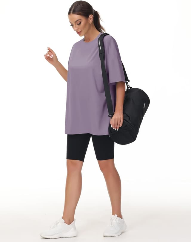 Detalle de THE GYM PEOPLE Damen Oversize T-Shirt mit Rundhalsausschnitt (Kurzarm) – Basic aus Baumwolle/ Viskose/ Elastan