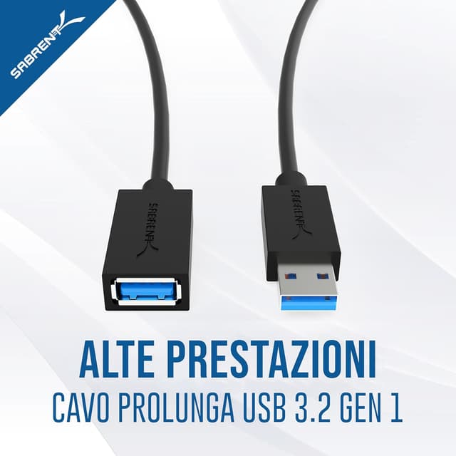 Detalle de SABRENT Cavo Prolunga USB 3.2 Gen1 0,9 m (CB-3030) maschio a femmina, nero