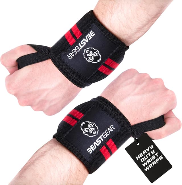 Detalle de Beast Gear 20" Cotton Weight Lifting Wrist Supports Wraps with Thumb Loop
