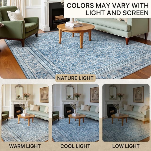 Detalle 2 de BEIMO Tapis de salon 120x170 cm style oriental vintage à poils courts, antidérapant bleu foncé