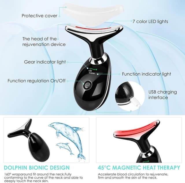 Detalle de Eshomey Gesichtsmassagegerät gegen Falten mit 3 Modi und 45℃ V-Shape EMS, Schwarz