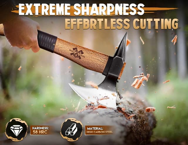 Detalle 1 de Outdoor Holzspaltaxt mit Nussbaumgriff für Camping