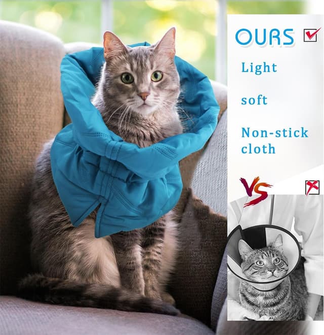 Detalle de Elisabethanisches Halsband für Katzen nach Operationen – weiche einstellbare Halskrause, blau (M)