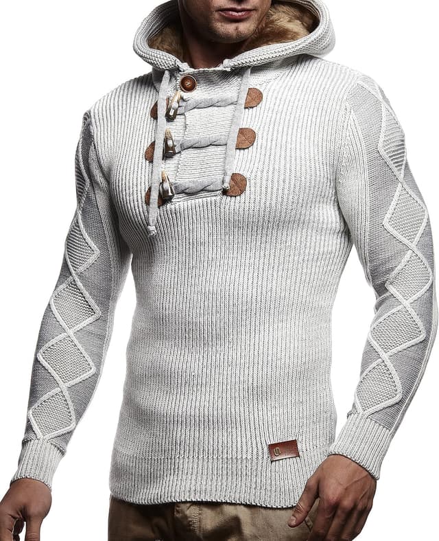 Detalle 2 de Leif Nelson LN4205N : pull à capuche en tricot pour homme (style hoodie, coupe slim)